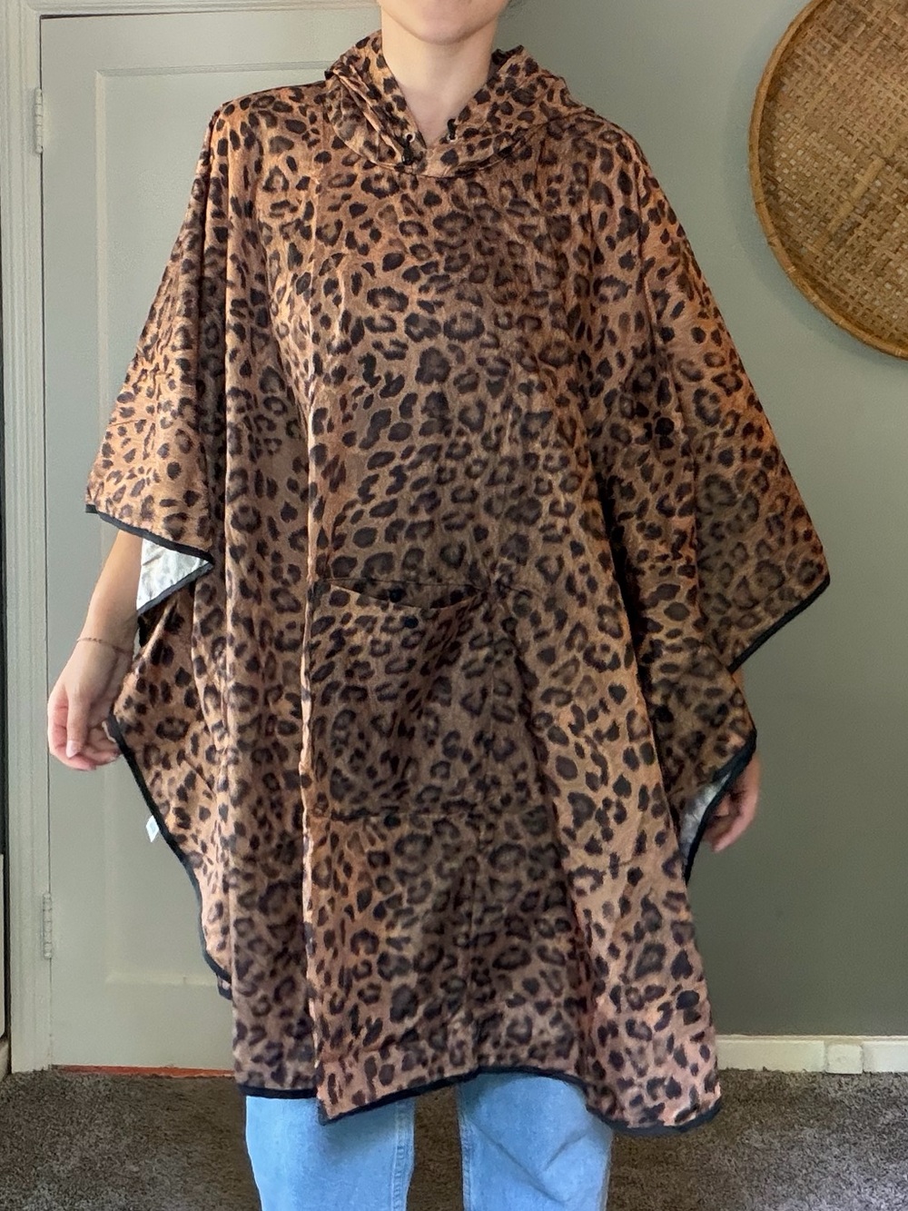 Chico's Leopard-Print Hooded Foldable Poncho